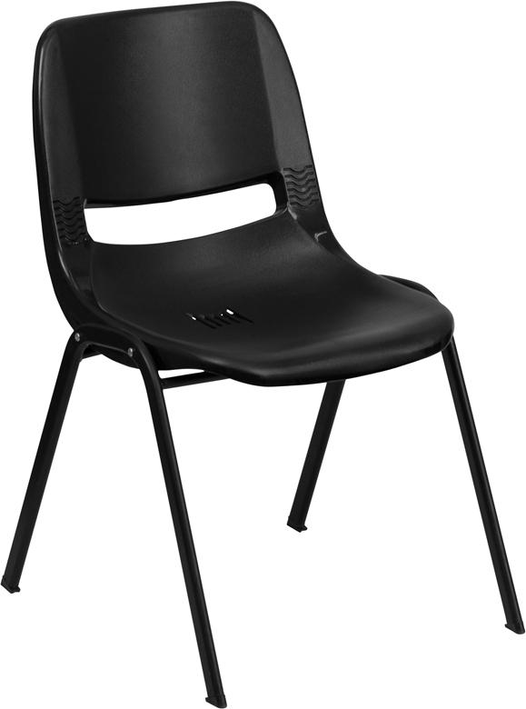 Flash Furniture HERCULES Series 440 lb. Capacity Black Ergonomic Shell Stack Chair with Black Frame and 14'' Seat Height - RUT-14-PDR-BLACK-GG