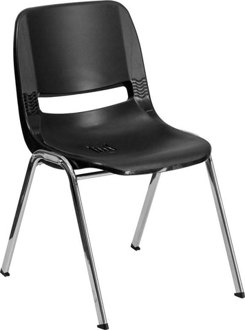 Flash Furniture HERCULES Series 440 lb. Capacity Black Ergonomic Shell Stack Chair with Chrome Frame and 14'' Seat Height - RUT-14-BK-CHR-GG