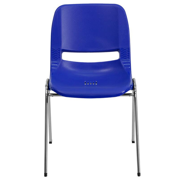 Flash Furniture HERCULES Series 440 lb. Capacity Navy Ergonomic Shell Stack Chair with Chrome Frame and 14'' Seat Height - RUT-14-NVY-CHR-GG