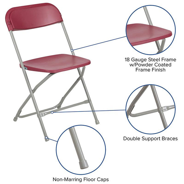 Flash Furniture HERCULES Series 650 lb. Capacity Premium Red Plastic Folding Chair - LE-L-3-RED-GG