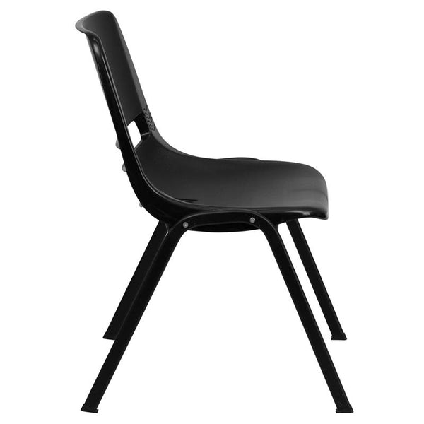 Flash Furniture HERCULES Series 661 lb. Capacity Black Ergonomic Shell Stack Chair with Black Frame and 16'' Seat Height - RUT-16-PDR-BLACK-GG