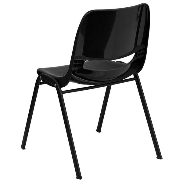 Flash Furniture HERCULES Series 661 lb. Capacity Black Ergonomic Shell Stack Chair with Black Frame and 16'' Seat Height - RUT-16-PDR-BLACK-GG