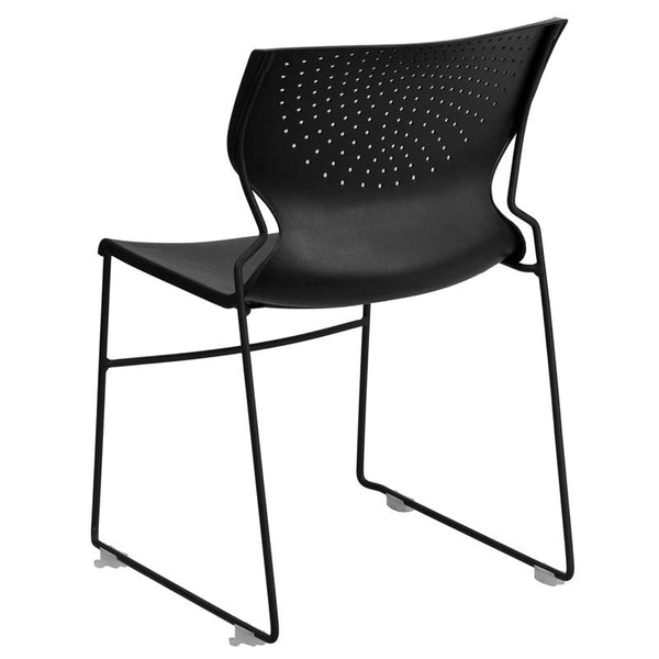 Flash Furniture HERCULES Series 661 lb. Capacity Black Full Back Stack Chair with Black Frame - RUT-438-BK-GG