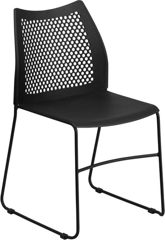 Flash Furniture HERCULES Series 661 lb. Capacity Black Sled Base Stack Chair with Air-Vent Back - RUT-498A-BLACK-GG