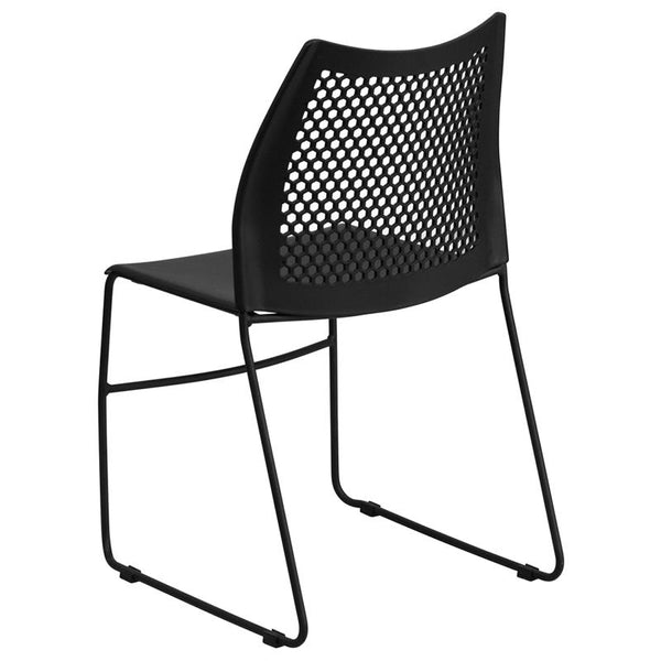 Flash Furniture HERCULES Series 661 lb. Capacity Black Sled Base Stack Chair with Air-Vent Back - RUT-498A-BLACK-GG