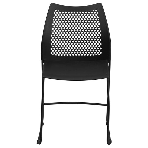 Flash Furniture HERCULES Series 661 lb. Capacity Black Sled Base Stack Chair with Air-Vent Back - RUT-498A-BLACK-GG