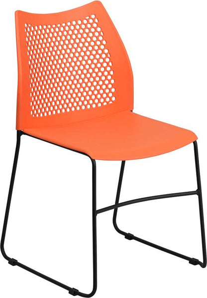 Flash Furniture HERCULES Series 661 lb. Capacity Orange Sled Base Stack Chair with Air-Vent Back - RUT-498A-ORANGE-GG