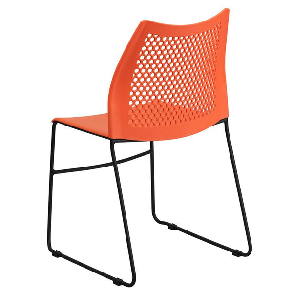 Flash Furniture HERCULES Series 661 lb. Capacity Orange Sled Base Stack Chair with Air-Vent Back - RUT-498A-ORANGE-GG