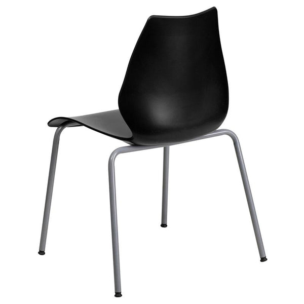 Flash Furniture HERCULES Series 770 lb. Capacity Black Stack Chair with Lumbar Support and Silver Frame - RUT-288-BK-GG