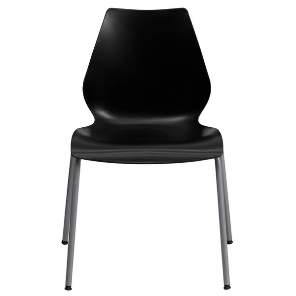 Flash Furniture HERCULES Series 770 lb. Capacity Black Stack Chair with Lumbar Support and Silver Frame - RUT-288-BK-GG