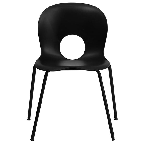 Flash Furniture HERCULES Series 770 lb. Capacity Designer Black Plastic Stack Chair with Black Frame - RUT-NC258-BK-GG