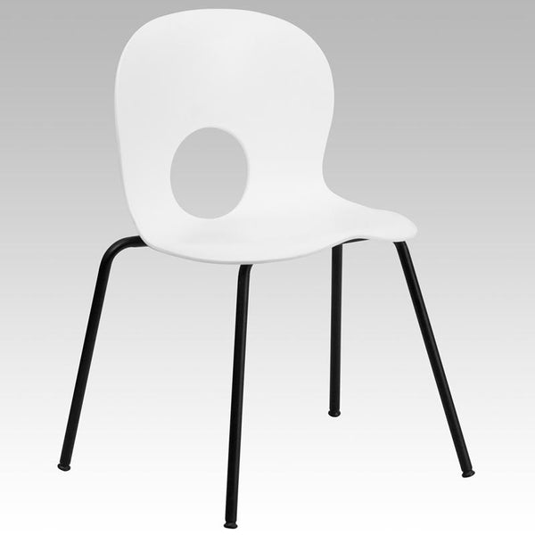 Flash Furniture HERCULES Series 770 lb. Capacity Designer White Plastic Stack Chair with Black Frame - RUT-NC258-WHITE-GG