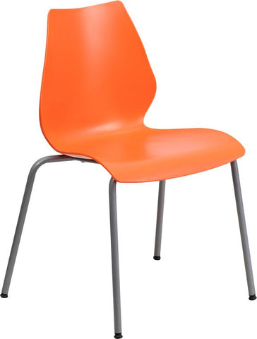 Flash Furniture HERCULES Series 770 lb. Capacity Orange Stack Chair with Lumbar Support and Silver Frame - RUT-288-ORANGE-GG