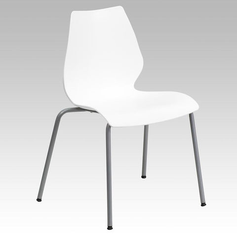 Flash Furniture HERCULES Series 770 lb. Capacity White Stack Chair with Lumbar Support and Silver Frame - RUT-288-WHITE-GG