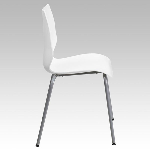 Flash Furniture HERCULES Series 770 lb. Capacity White Stack Chair with Lumbar Support and Silver Frame - RUT-288-WHITE-GG