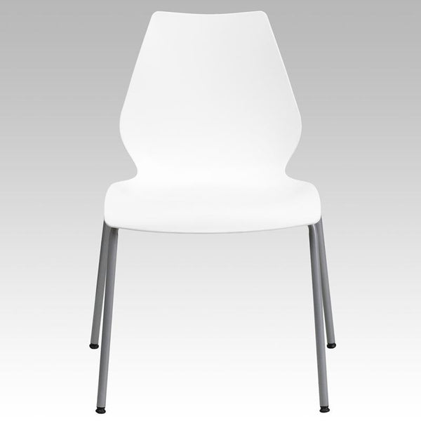 Flash Furniture HERCULES Series 770 lb. Capacity White Stack Chair with Lumbar Support and Silver Frame - RUT-288-WHITE-GG