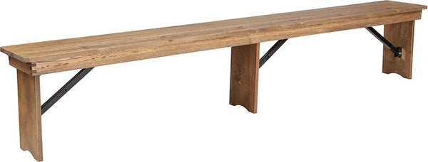 Flash Furniture HERCULES Series 8' x 12'' Antique Rustic Solid Pine Folding Farm Bench with 3 Legs - XA-B-96X12-L-GG