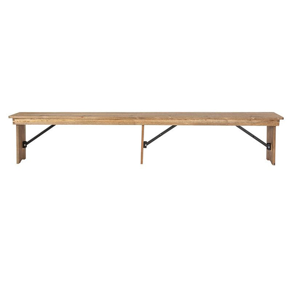 Flash Furniture HERCULES Series 8' x 12'' Antique Rustic Solid Pine Folding Farm Bench with 3 Legs - XA-B-96X12-L-GG