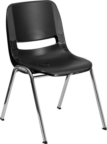 Flash Furniture HERCULES Series 880 lb. Capacity Black Ergonomic Shell Stack Chair with Chrome Frame and 18'' Seat Height - RUT-18-BK-CHR-GG