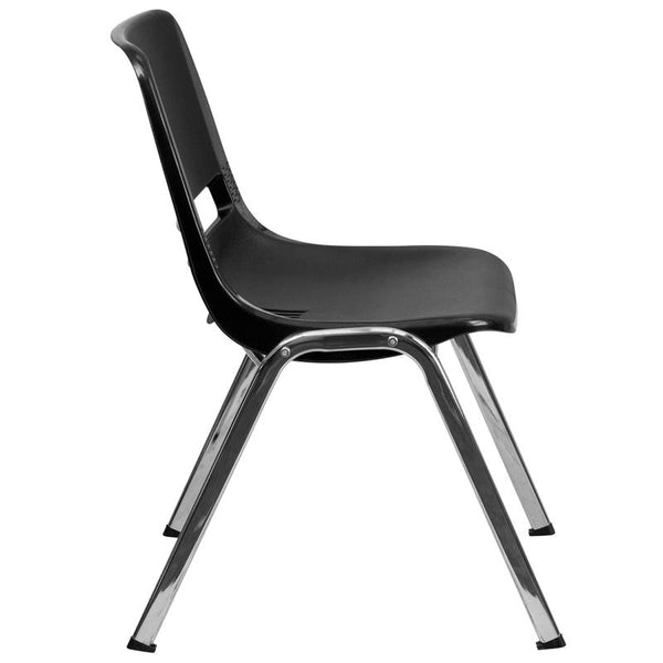 Flash Furniture HERCULES Series 880 lb. Capacity Black Ergonomic Shell Stack Chair with Chrome Frame and 18'' Seat Height - RUT-18-BK-CHR-GG