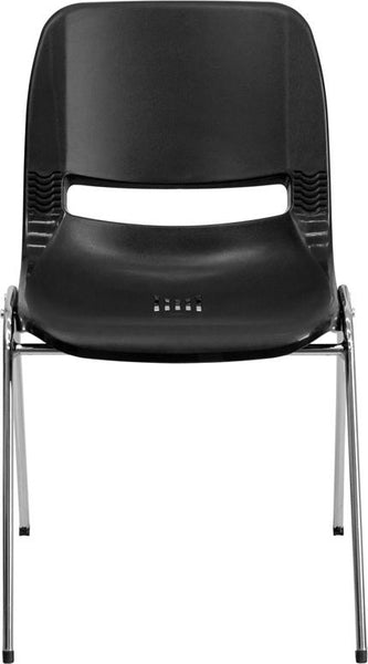 Flash Furniture HERCULES Series 880 lb. Capacity Black Ergonomic Shell Stack Chair with Chrome Frame and 18'' Seat Height - RUT-18-BK-CHR-GG