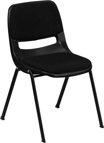 Flash Furniture HERCULES Series 880 lb. Capacity Black Ergonomic Shell Stack Chair with Padded Seat and Back - RUT-EO1-01-PAD-GG