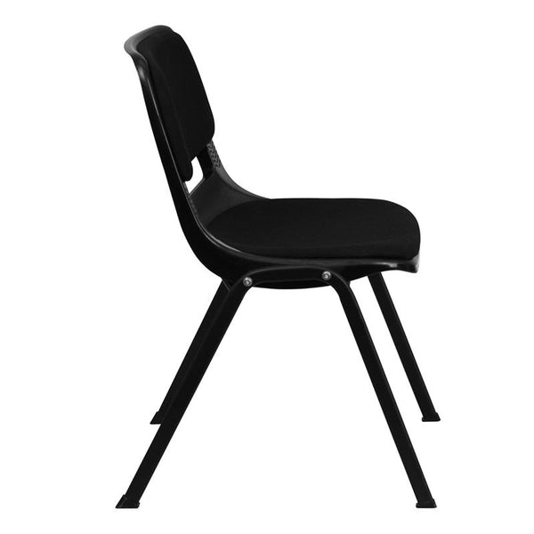 Flash Furniture HERCULES Series 880 lb. Capacity Black Ergonomic Shell Stack Chair with Padded Seat and Back - RUT-EO1-01-PAD-GG