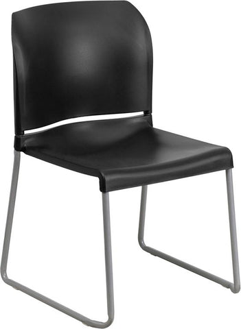 Flash Furniture HERCULES Series 880 lb. Capacity Black Full Back Contoured Stack Chair with Sled Base - RUT-238A-BK-GG