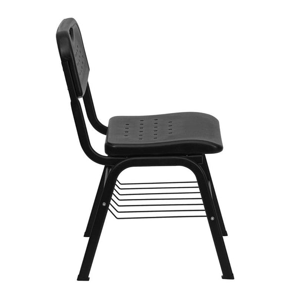 Flash Furniture HERCULES Series 880 lb. Capacity Black Plastic Chair with Black Frame and Book Basket - RUT-GK01-BK-BAS-GG