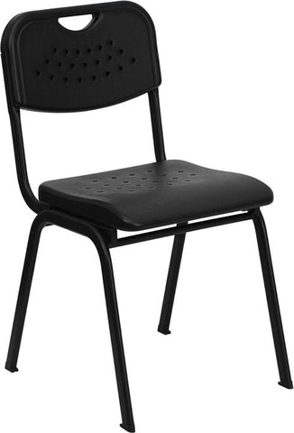 Flash Furniture HERCULES Series 880 lb. Capacity Black Plastic Stack Chair with Open Back and Black Frame - RUT-GK01-BK-GG