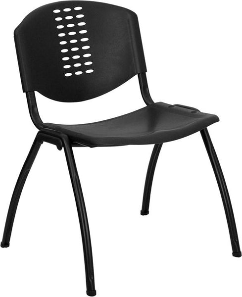 Flash Furniture HERCULES Series 880 lb. Capacity Black Plastic Stack Chair with Oval Cutout Back and Black Frame - RUT-NF01A-BK-GG