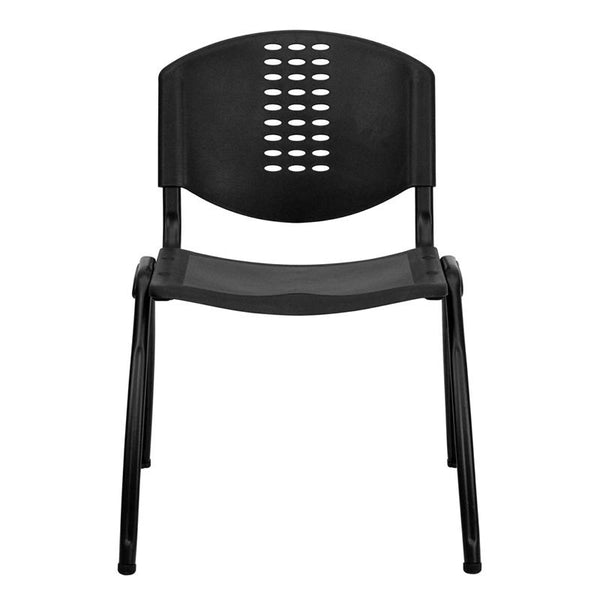 Flash Furniture HERCULES Series 880 lb. Capacity Black Plastic Stack Chair with Oval Cutout Back and Black Frame - RUT-NF01A-BK-GG