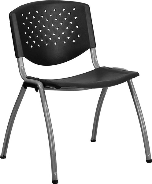 Flash Furniture HERCULES Series 880 lb. Capacity Black Plastic Stack Chair with Titanium Frame - RUT-F01A-BK-GG