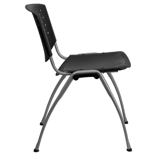 Flash Furniture HERCULES Series 880 lb. Capacity Black Plastic Stack Chair with Titanium Frame - RUT-F01A-BK-GG