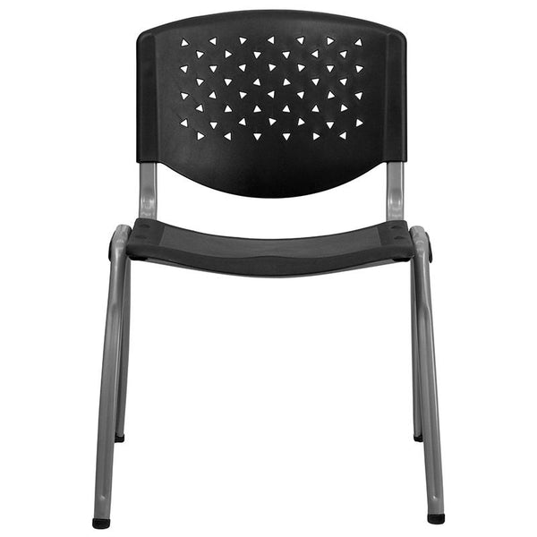 Flash Furniture HERCULES Series 880 lb. Capacity Black Plastic Stack Chair with Titanium Frame - RUT-F01A-BK-GG