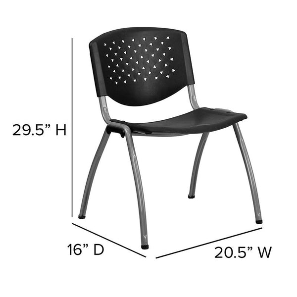 Flash Furniture HERCULES Series 880 lb. Capacity Black Plastic Stack Chair with Titanium Frame - RUT-F01A-BK-GG