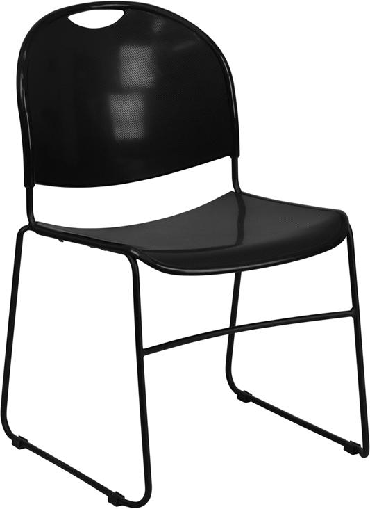 Flash Furniture HERCULES Series 880 lb. Capacity Black Ultra-Compact Stack Chair with Black Frame - RUT-188-BK-GG