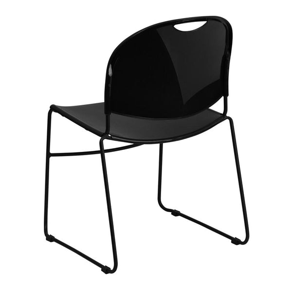 Flash Furniture HERCULES Series 880 lb. Capacity Black Ultra-Compact Stack Chair with Black Frame - RUT-188-BK-GG