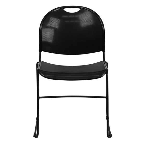 Flash Furniture HERCULES Series 880 lb. Capacity Black Ultra-Compact Stack Chair with Black Frame - RUT-188-BK-GG