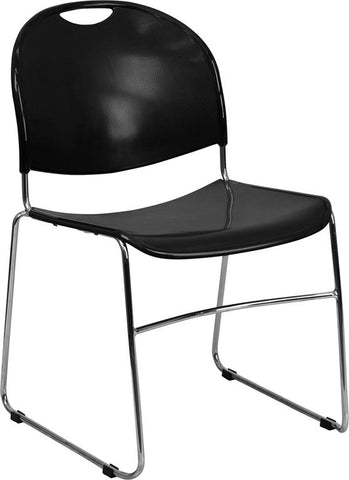 Flash Furniture HERCULES Series 880 lb. Capacity Black Ultra-Compact Stack Chair with Chrome Frame - RUT-188-BK-CHR-GG