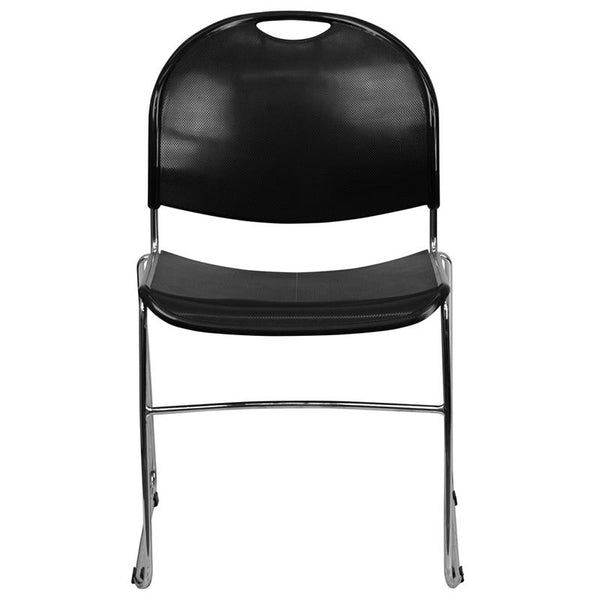 Flash Furniture HERCULES Series 880 lb. Capacity Black Ultra-Compact Stack Chair with Chrome Frame - RUT-188-BK-CHR-GG