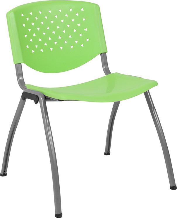 Flash Furniture HERCULES Series 880 lb. Capacity Green Plastic Stack Chair with Titanium Frame - RUT-F01A-GN-GG