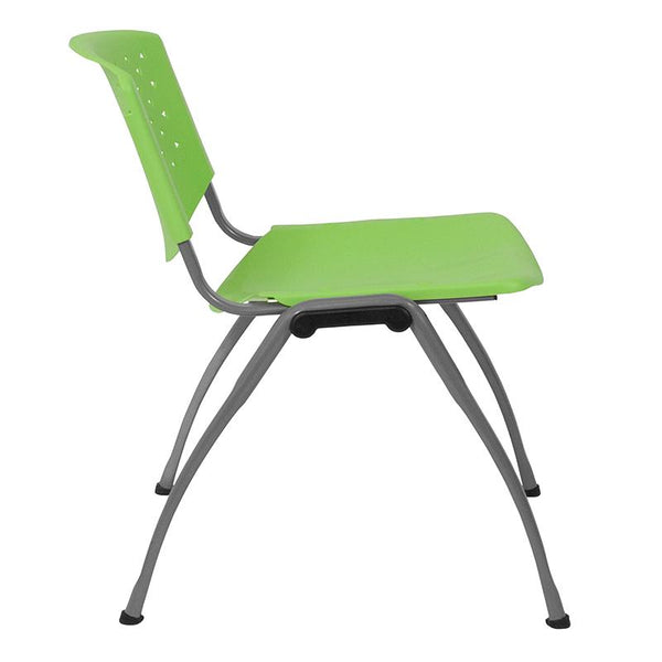 Flash Furniture HERCULES Series 880 lb. Capacity Green Plastic Stack Chair with Titanium Frame - RUT-F01A-GN-GG