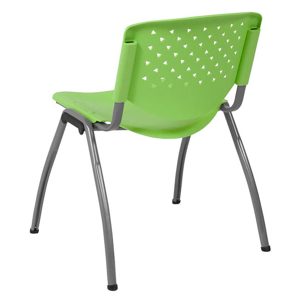 Flash Furniture HERCULES Series 880 lb. Capacity Green Plastic Stack Chair with Titanium Frame - RUT-F01A-GN-GG