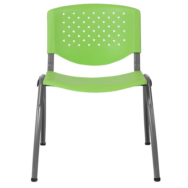 Flash Furniture HERCULES Series 880 lb. Capacity Green Plastic Stack Chair with Titanium Frame - RUT-F01A-GN-GG