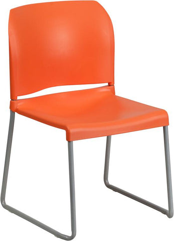 Flash Furniture HERCULES Series 880 lb. Capacity Orange Full Back Contoured Stack Chair with Sled Base, - RUT-238A-OR-GG