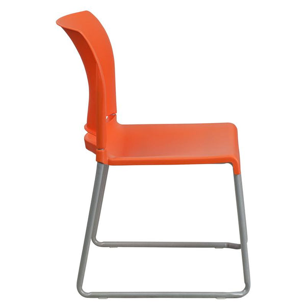 Flash Furniture HERCULES Series 880 lb. Capacity Orange Full Back Contoured Stack Chair with Sled Base, - RUT-238A-OR-GG