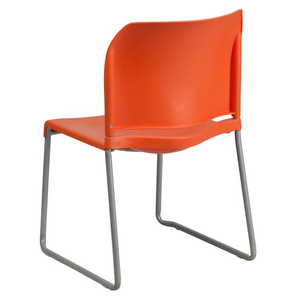 Flash Furniture HERCULES Series 880 lb. Capacity Orange Full Back Contoured Stack Chair with Sled Base, - RUT-238A-OR-GG