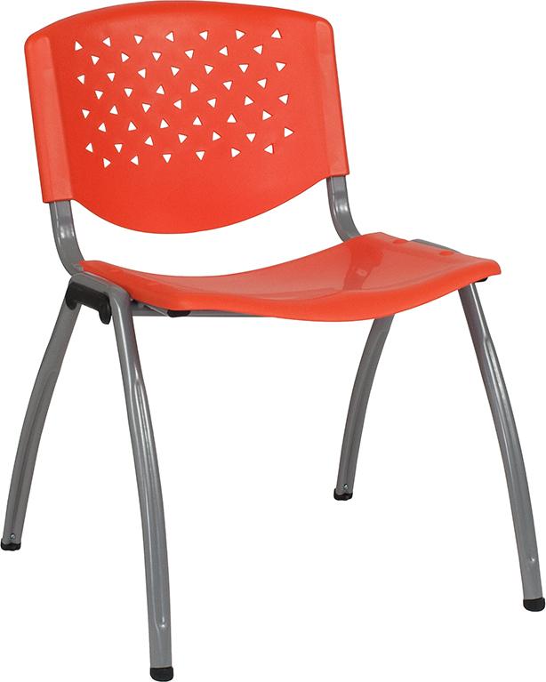 Flash Furniture HERCULES Series 880 lb. Capacity Orange Plastic Stack Chair with Titanium Frame - RUT-F01A-OR-GG