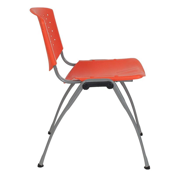 Flash Furniture HERCULES Series 880 lb. Capacity Orange Plastic Stack Chair with Titanium Frame - RUT-F01A-OR-GG